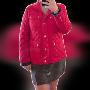 Red Quilted Jacket with Silver Buttons